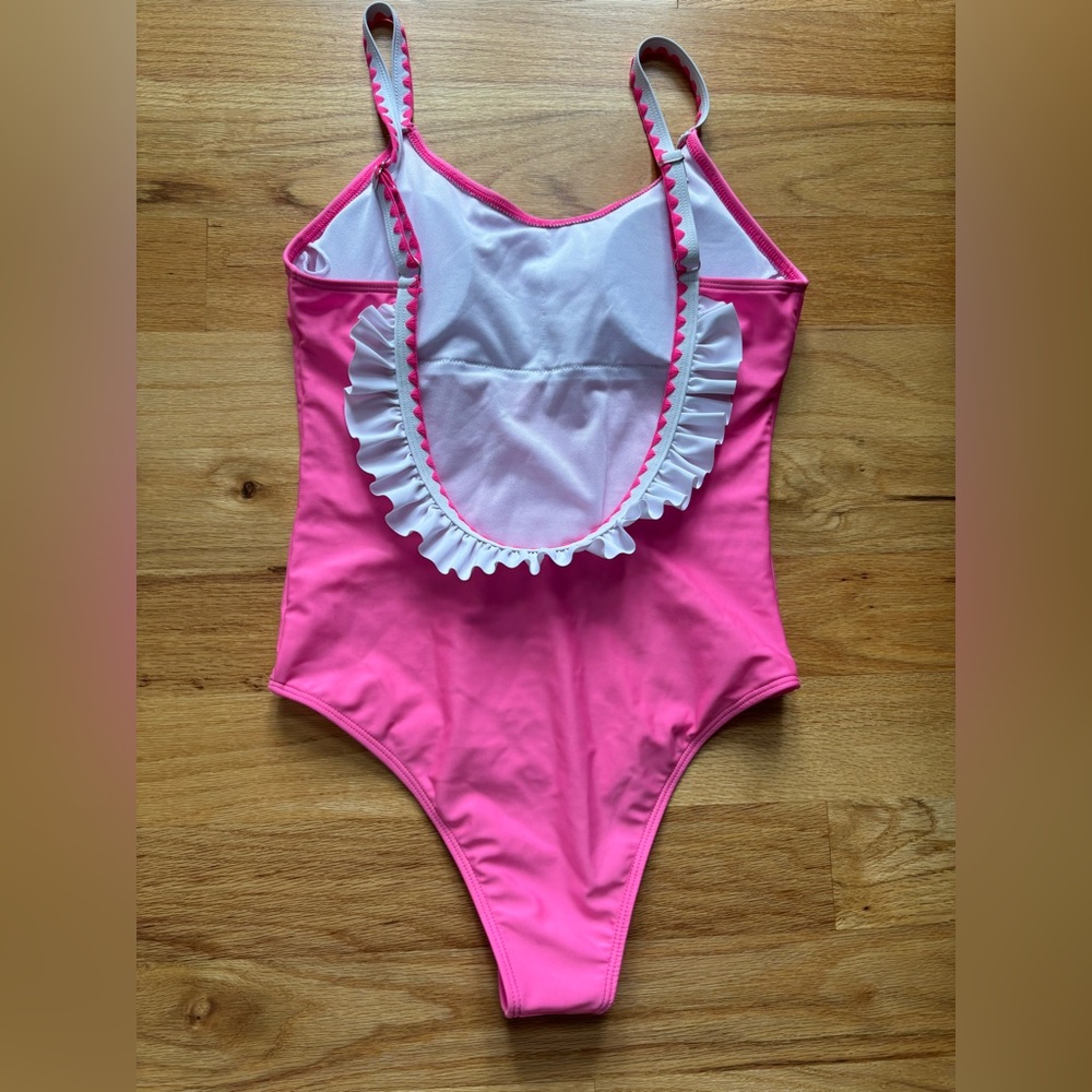 SHEIN Vibrant Pink One Piece with White Ruffle